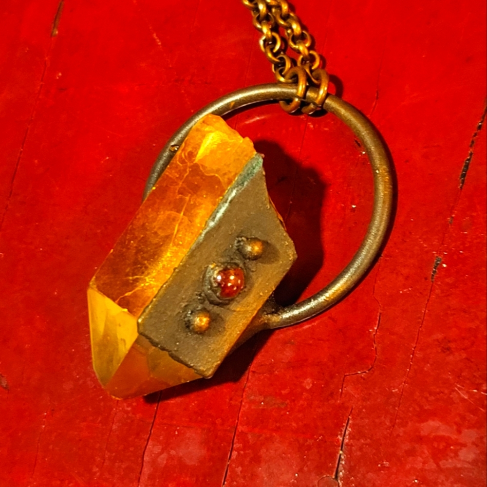 Crystal & Copper Boho Geometric Handmade Long statement Necklace gemstone